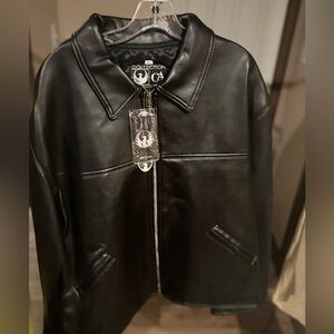 IC COLLECTION Men's Black Leather Jacket
